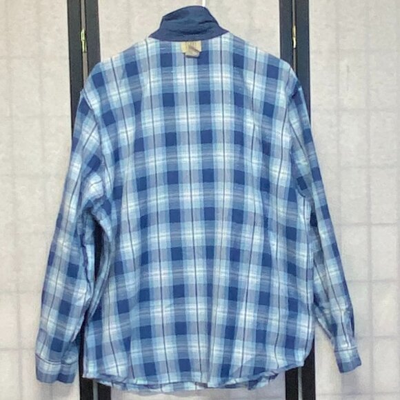 Long Sleeve Plaid Embroidered Front Mother of Pearl Button Shirt Blue XL Teddi - Picture 6 of 12